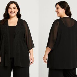 CATHERINE'S Sheer Beaded Cocktail Glamour Elegant‎ Black Kimono Jacket Sz 32W